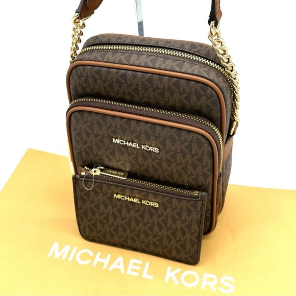 Michael Kors Medium NS Chain Xbody Bag & Small TZ Coinpouch w/ID Brown/Gold - Picture 9 of 12